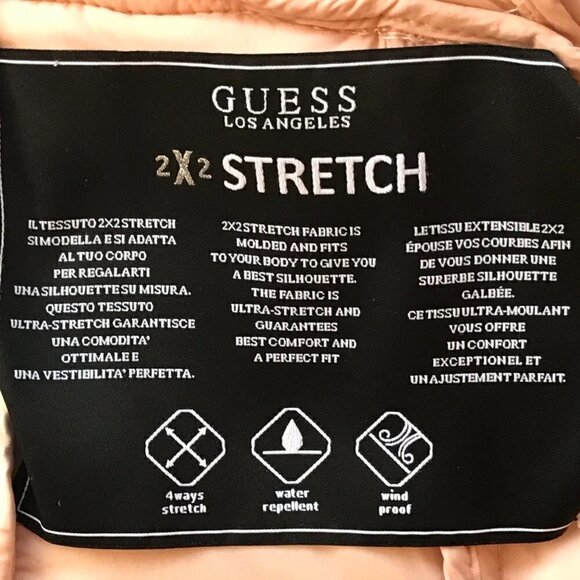 GUESS stretch water/windproof blush pink puffer moto contrasting vegan leather M - Picture 12 of 16